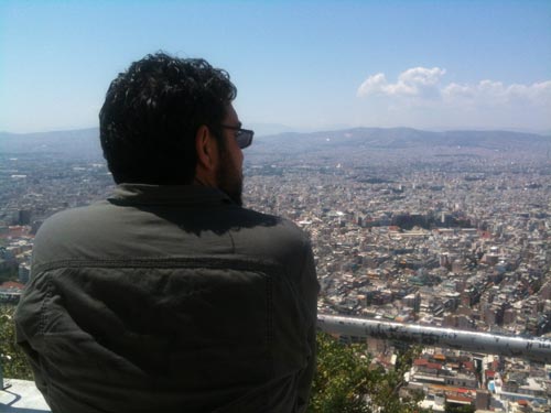 Wayne Mullen enjoying the view of Athens from Mount Lykabettos
