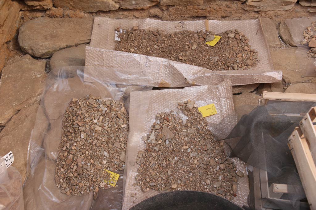 Soil debris samples drying in the dig hut