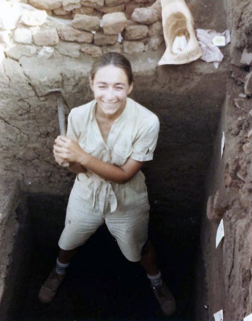 Meg Miller at Naukratis, Egypt, excavating a trench in 1980