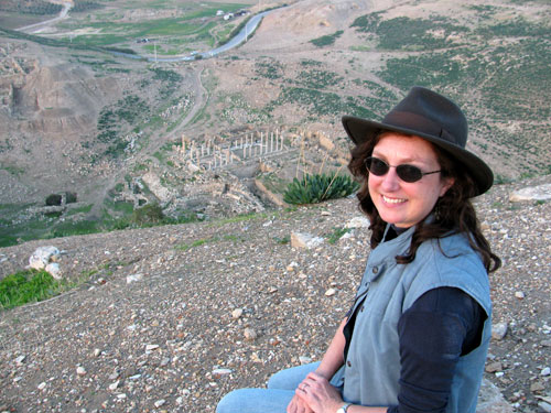 Wendy Reade on a hill overlooking Pella, Jordan, in 2011