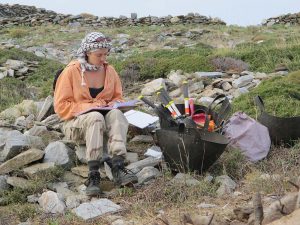 Kristen Mann, Supervisor of Trench 1, preparing for the excavation