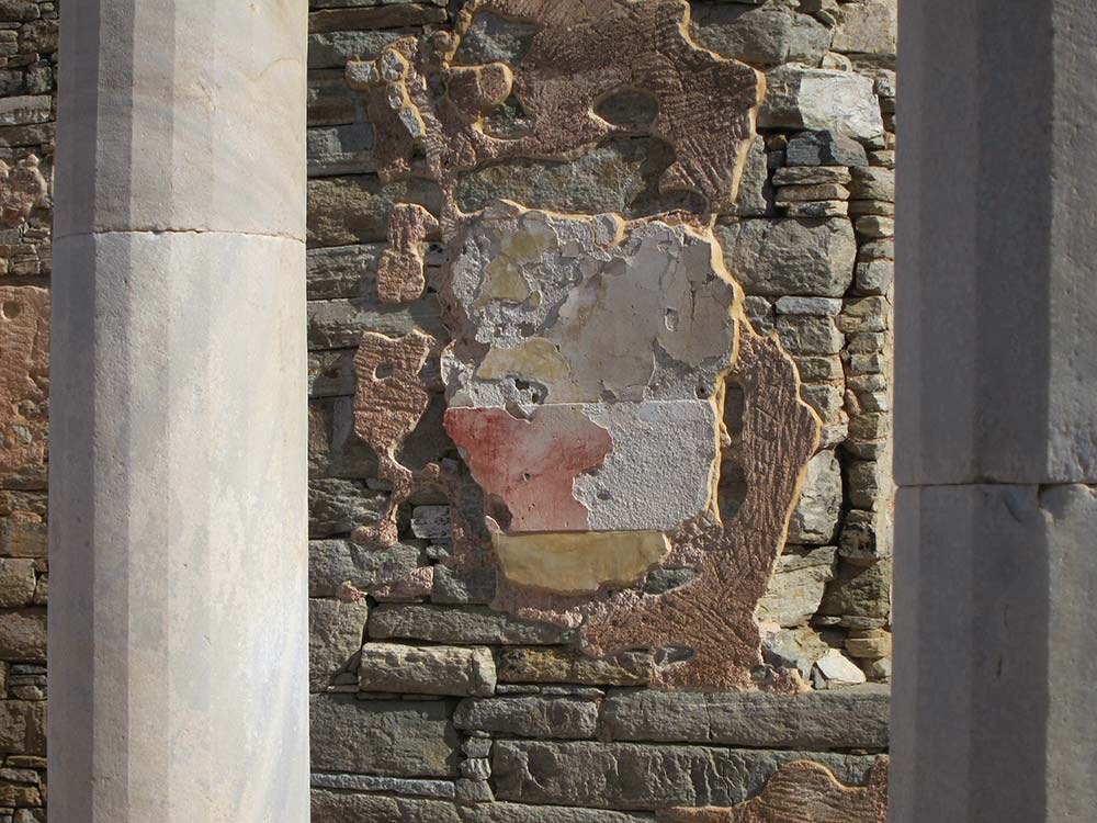 Remains of a rendered and painted wall at Delos 