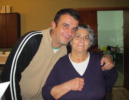 Giorgos with his mother, Maria, the maestro of the marvellous Greek home-cooking we enjoyed each night at the Kantouni