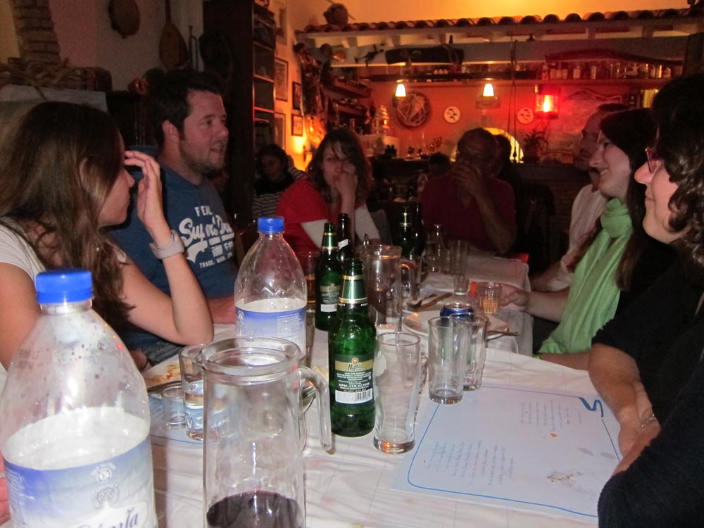 Members of the Zagora 2012 crew enjoying dinner in Thannasi's and Angeliki's restaurant.