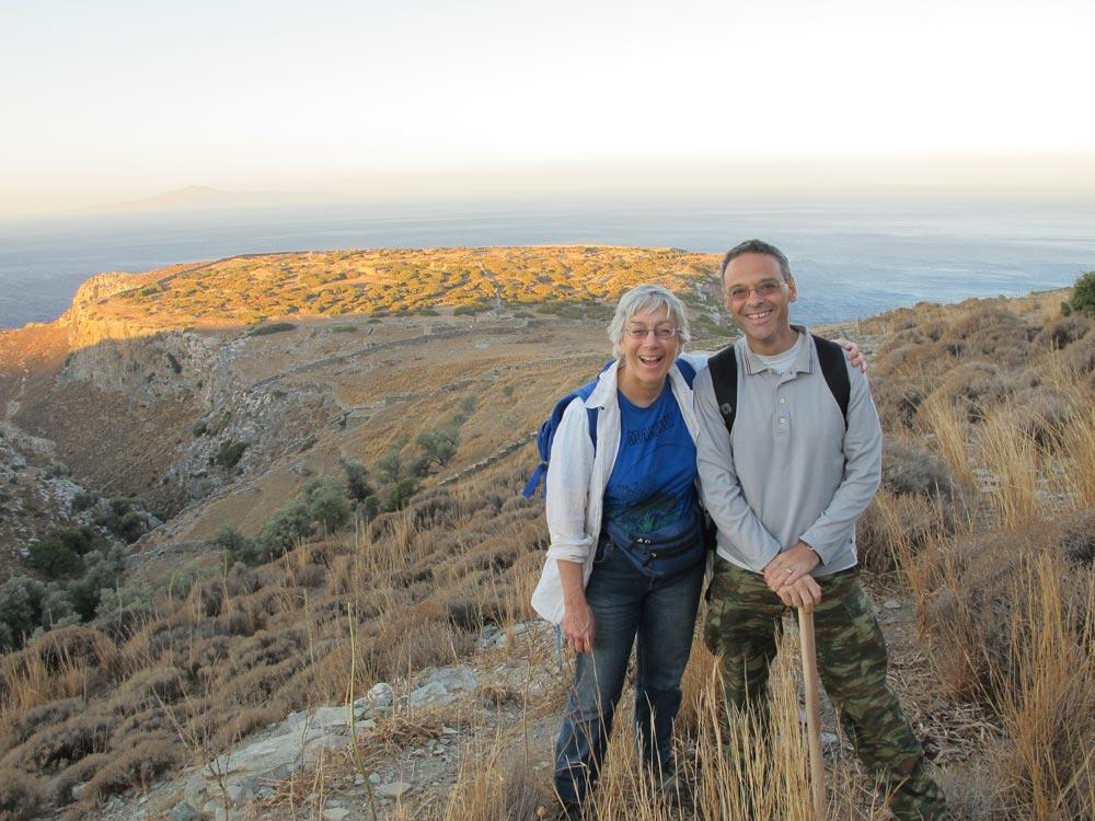 Professor Meg Miller and Dr Stavros Paspalas, with Zagora behind them.
