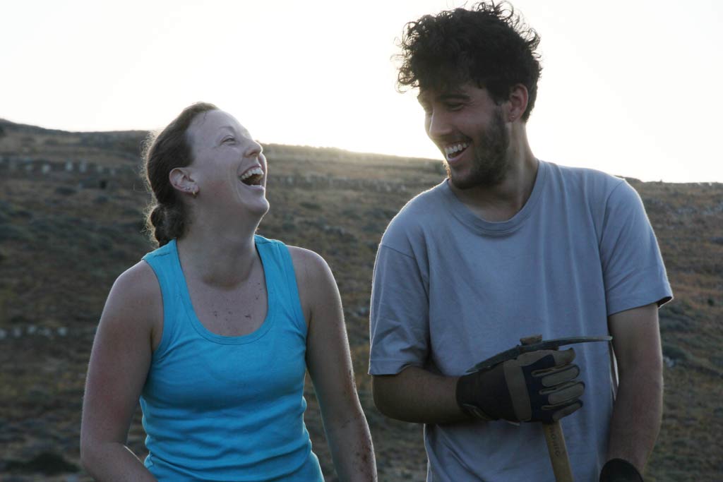 Kate Boyd and Rehan Scharenguivel share a moment of mirth on site at Zagora. 