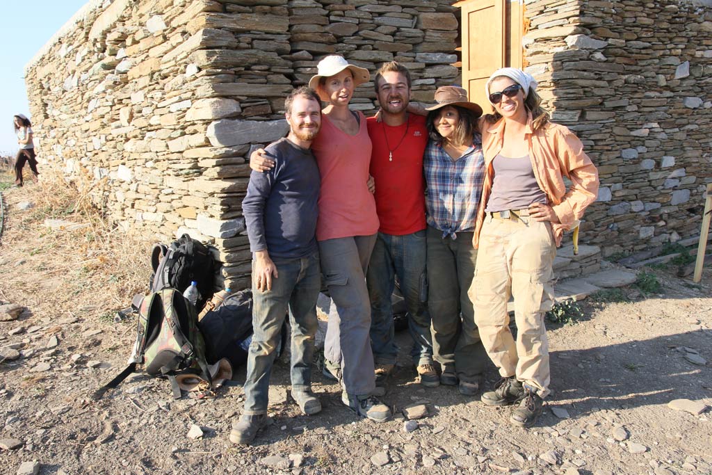 The team that worked on Excavation Area 4, on the final day of excavation. From left: Damien Stone, Hayley Jones, Antonio Bianco, Elaine Lin and Kristen Mann (trench supervisor)