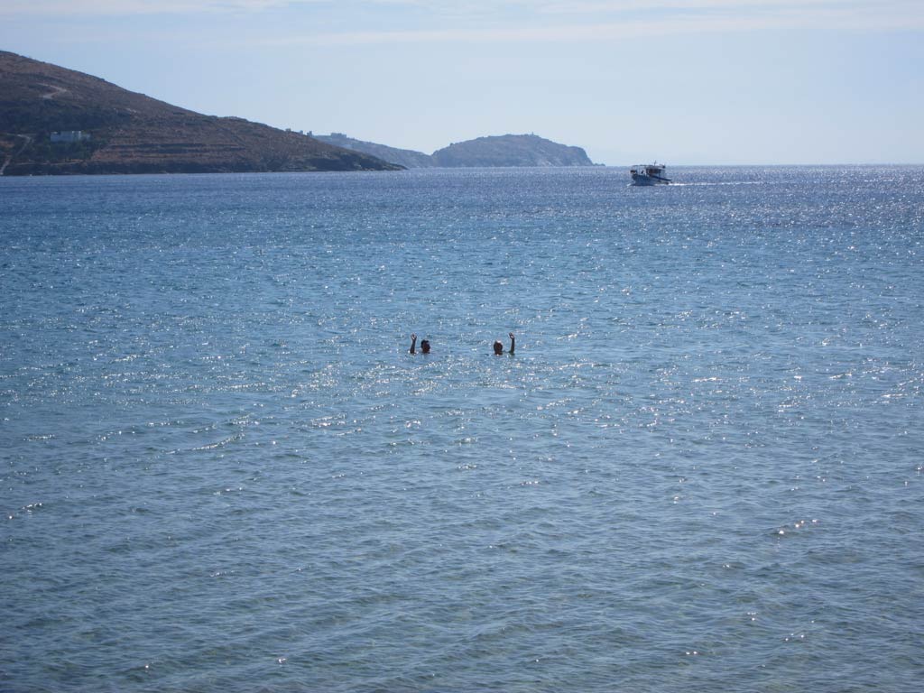 Petra Janouchova and Adela Sobotkova swimming in the Aegean across the road from the Kantouni