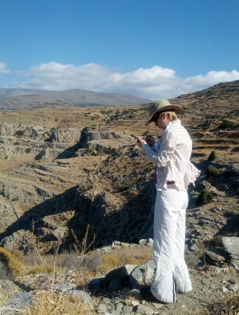 Adela Sobotkova doing fieldwork for the Zagora Archaeological Project