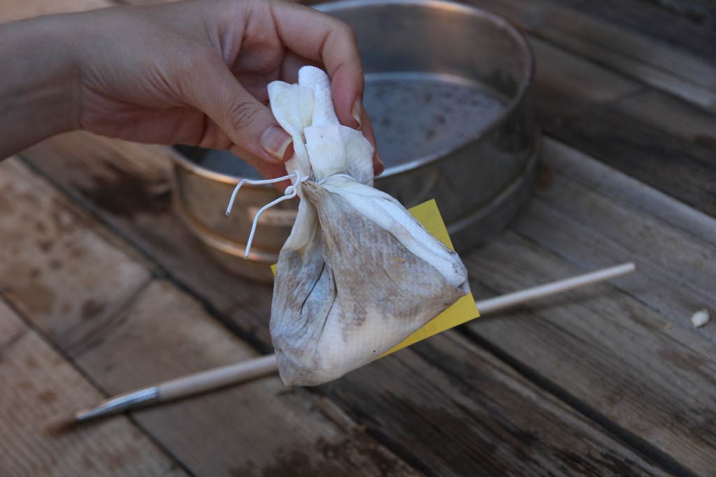 The 'flotation' material wrapped up in paper towel to dry.