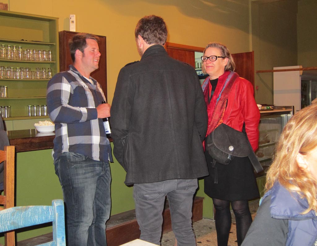 From left: Hugh Thomas, Matt McCallum and Beatrice McLoughlin in the Kantouni restaurant. 