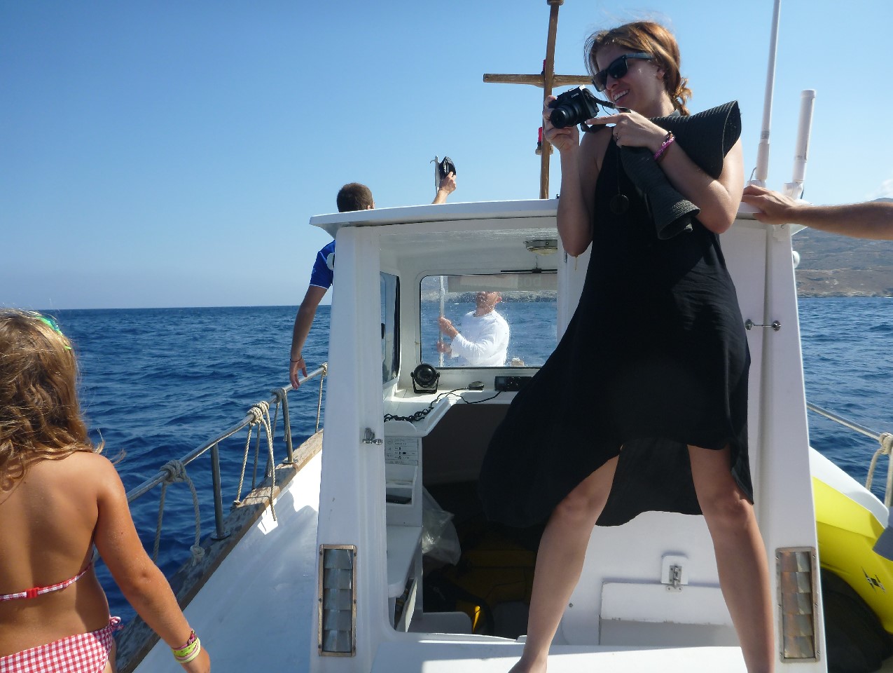 Kristen Mann recording the fun of our boat trip to Achla 