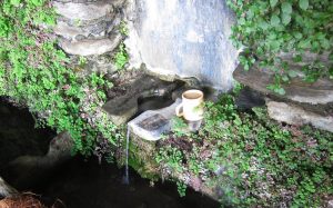 It is customary for there to be a cup in springs such as these so a thirsty passer-by may drink the sweet water