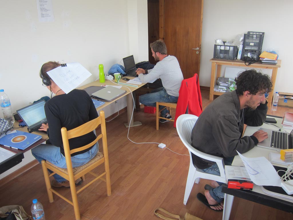 Team members working in the office at Batsi