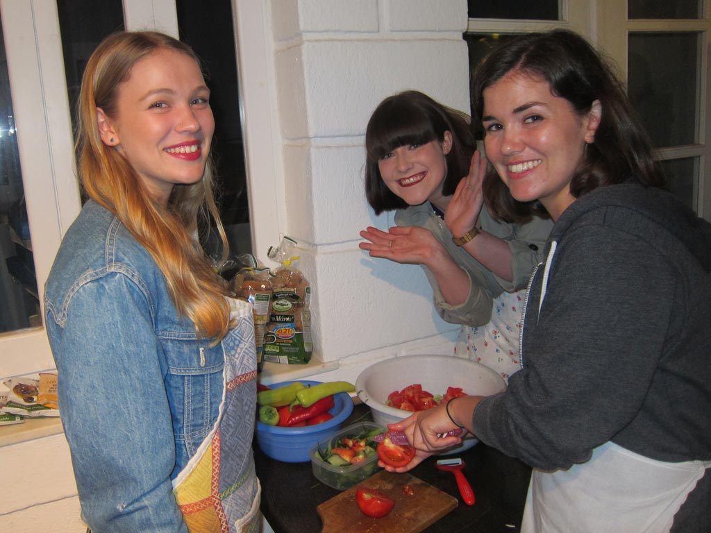 Francesca McMaster, Arabella (Bella) Cooper and Megan Sheppard Brennand  preparing the Greek salad