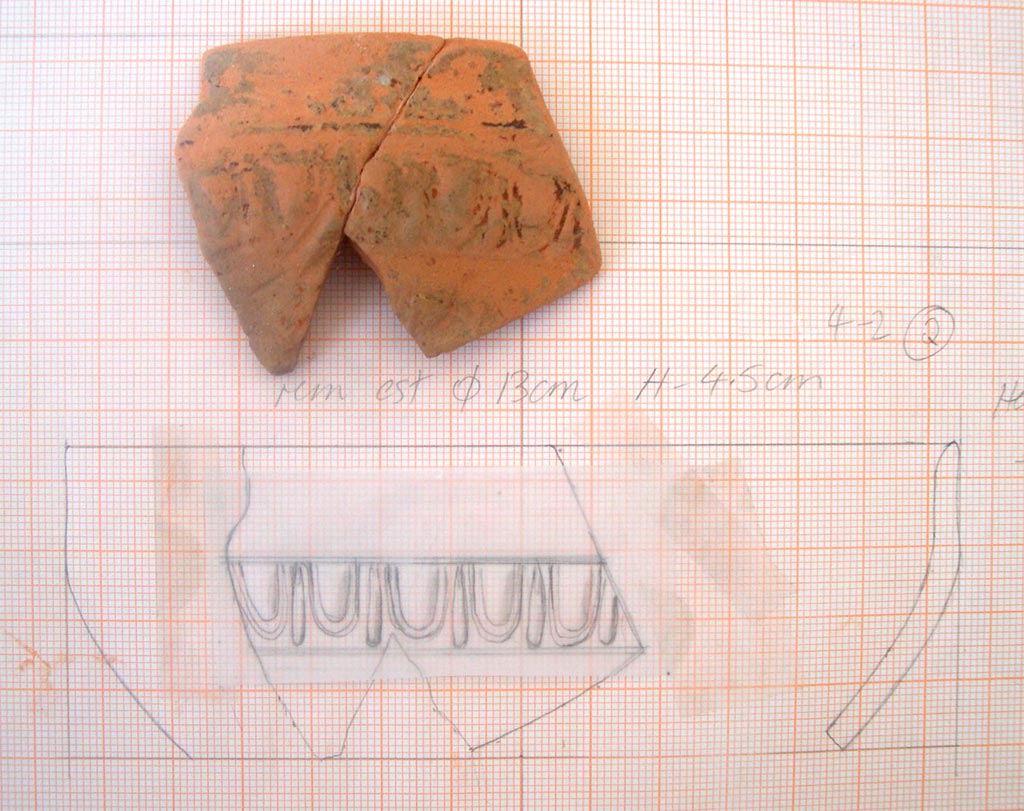 Artefact excavated from the Sanctuary of Poseidon, Kalaureia; drawing by Anne Hooton