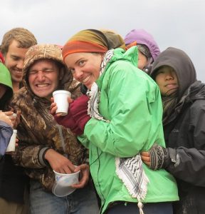 Kristen Mann, centre, wearing green, with her trench team members, from left: Lachlan Chisholm, Andrew Smith and Elaine Lin