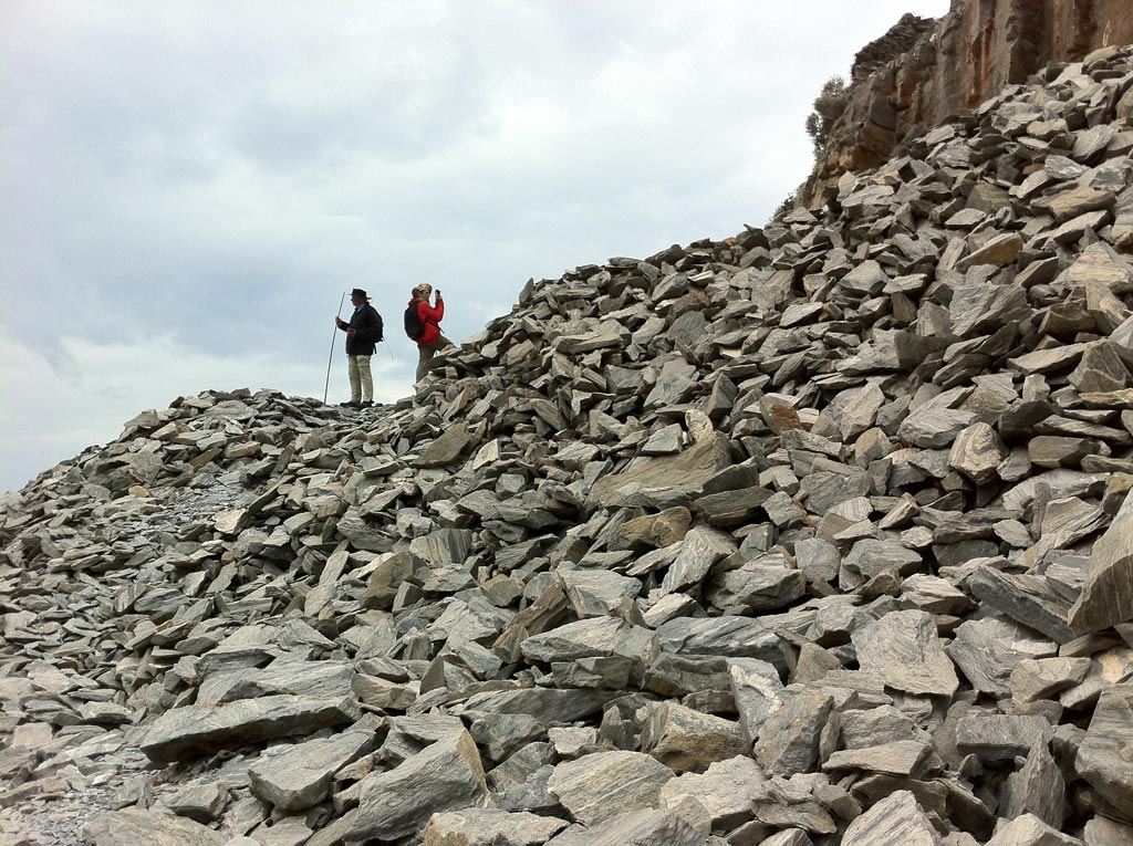 Andrew Wilson and Paul Donnelly on a stone pile