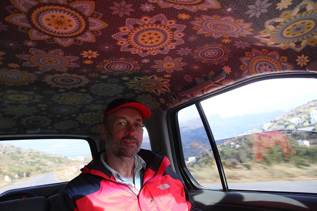 Bob Miller in the back of the car we called 'Daisy' (can you guess why?) on the way to Zagora one morning in 2014